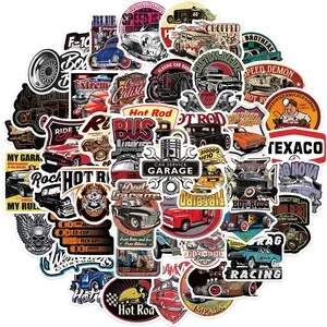 Classic Car Pattern Sticker, 50pcs/set Cartoon Vinyl Waterproof Sticker, Decorative Sticker for Laptop, Guitar, Motorcycle, Bike, Skateboard, Luggage, Phone, Hydro Flask, Decoration Ornaments
