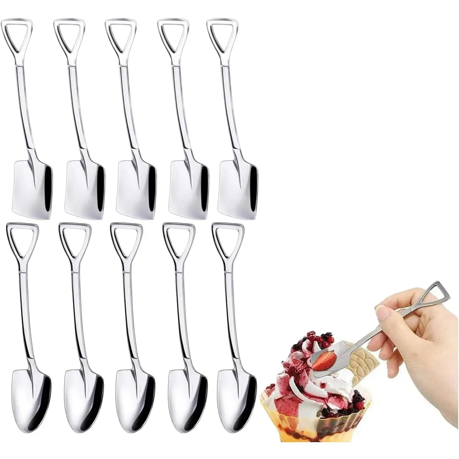 10 count  Superior Dessert Spoon Set, 4.8" Shovel Shape Stainless Steel Spoons, Ice Cream Fruit Spoon for , Kitchen or Restaurant Dessert Spoons