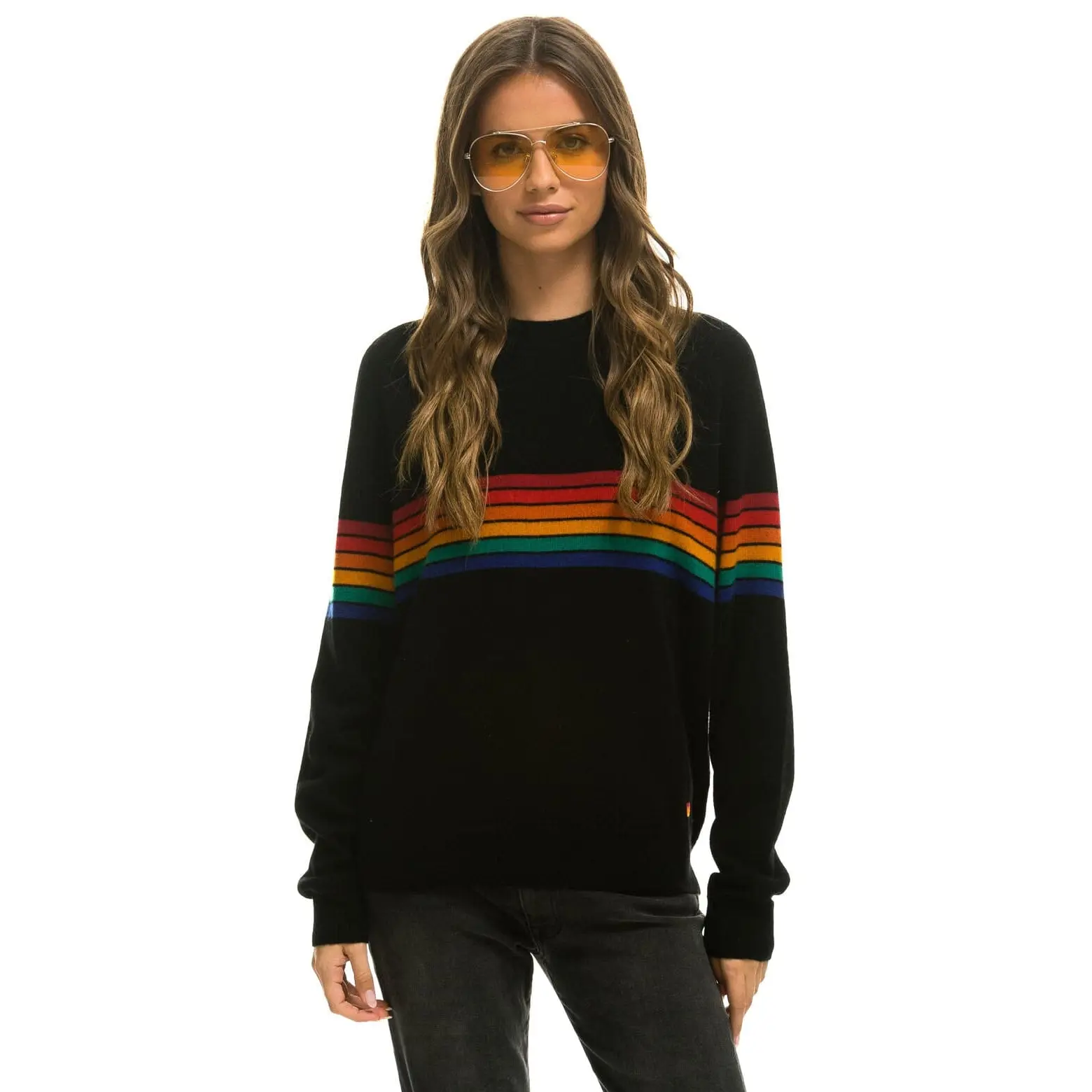 RAINBOW STRIPE 6 UNISEX LIGHT CASHMERE SWEATER - BLACK