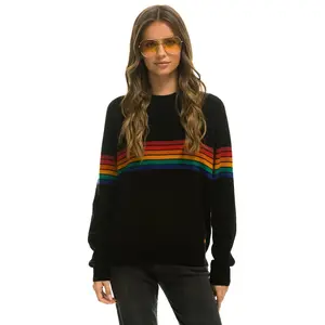 RAINBOW STRIPE 6 UNISEX LIGHT CASHMERE SWEATER - BLACK
