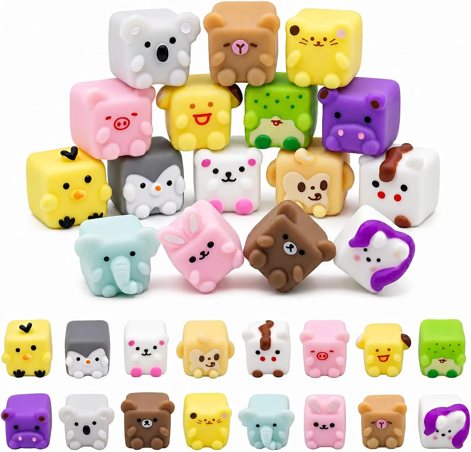 Summer Gift 32 Pack Mochi Squishy Toys Bulk, Kawaii Animal Squishies for Kids, Cube Shape Stress Relief Sensory Toys for Boys Girls Party Favors, Birthday Gifts, Classroom Prizes, Goody Bag Fillers