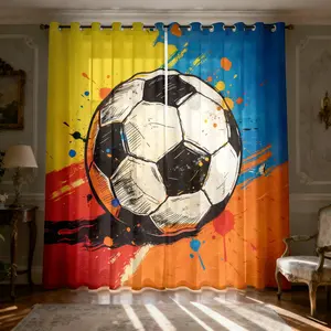 Football Pattern Design Light Filtering Curtain Sheer Curtains 63 Inch Length for Living Room, Semi-Transparent Sunshade Drapes,Room Divider for Bedroom Dining Room