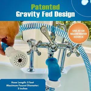 Slip-On Bathtub Faucet Sprayer Attachment. Ultra-Flex Dog Shower Hose Adapter Portable Hose Attachment with Sprayer Pet Showerhead Attach Tub Spout 5 Foot Hose. No Install for Speedy Washing outdoorfun
