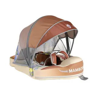 Mambobaby Non-Inflatable Texas-Themed Baby Swim Float with Detachable Canopy, UPF 50+ Sun Protection, 5-Point Safety System, Dual-Position Float for Babies 3-24 Months