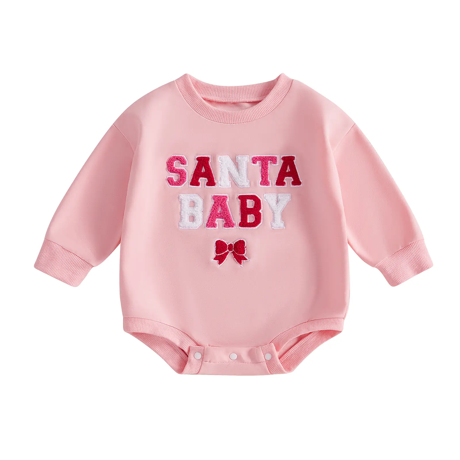 Baby Girls Christmas Sweatshirt Romper Xmas Clothes Outfits Gift Letter Bow Embroidery Long Sleeve Jumpsuits for Newborn Toddler Cute Clothes