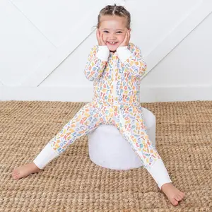 Bestaroo Scribbles Convertible Coverall | Soft Bamboo Viscose Baby Romper with 2-Way Zipper | Snug Fit Sleep and Play Suit with Playful Alphabet Prints | Size 12–18 Months