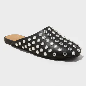 Women's Channing Rhinestone Slip On Mule Flats with Memory Foam Insole - A New Day Black 6.5