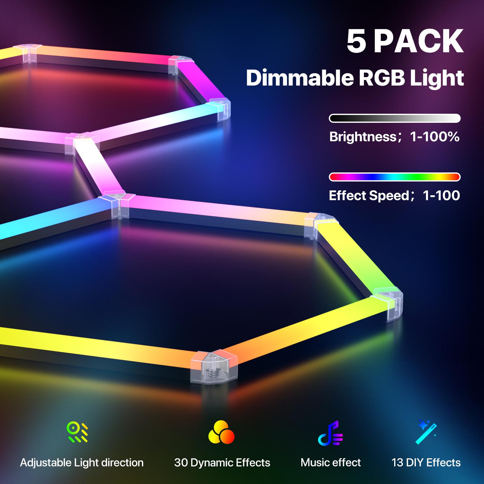 HYPERLITE RGB Hexagonal Honeycomb Light, Modular Garage Light System, Smart LED Hexagon Garage Lights for Ceiling or Wall, DIY Color Lighting Panels Music Sync, Remote Control, Decorative Honeycomb Light Garage, Gaming Room, Party memorialday