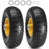 VEVOR 2-Pack 10-Inch Extra-Wide 3.2"/81 mm Heavy Duty Solid PU Run-Flat Tubeless Wagon Tires, Dual-Sealed Bearing Shafts, 400 lbs Dynamic/450 lbs Static Load, Deep Tread Patterns, Flat Free, Easy Install, for Hand Truck & Towing Equipment (12+ Years),tool