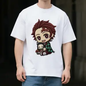 Simulated embroidery anime printed T-shirt, featuring the Q-version image of the anime protagonist, suitable for fans to wear, showcasing their love for the anime and its characters. Simple yet trendy, suitable for parties and outdoor activities