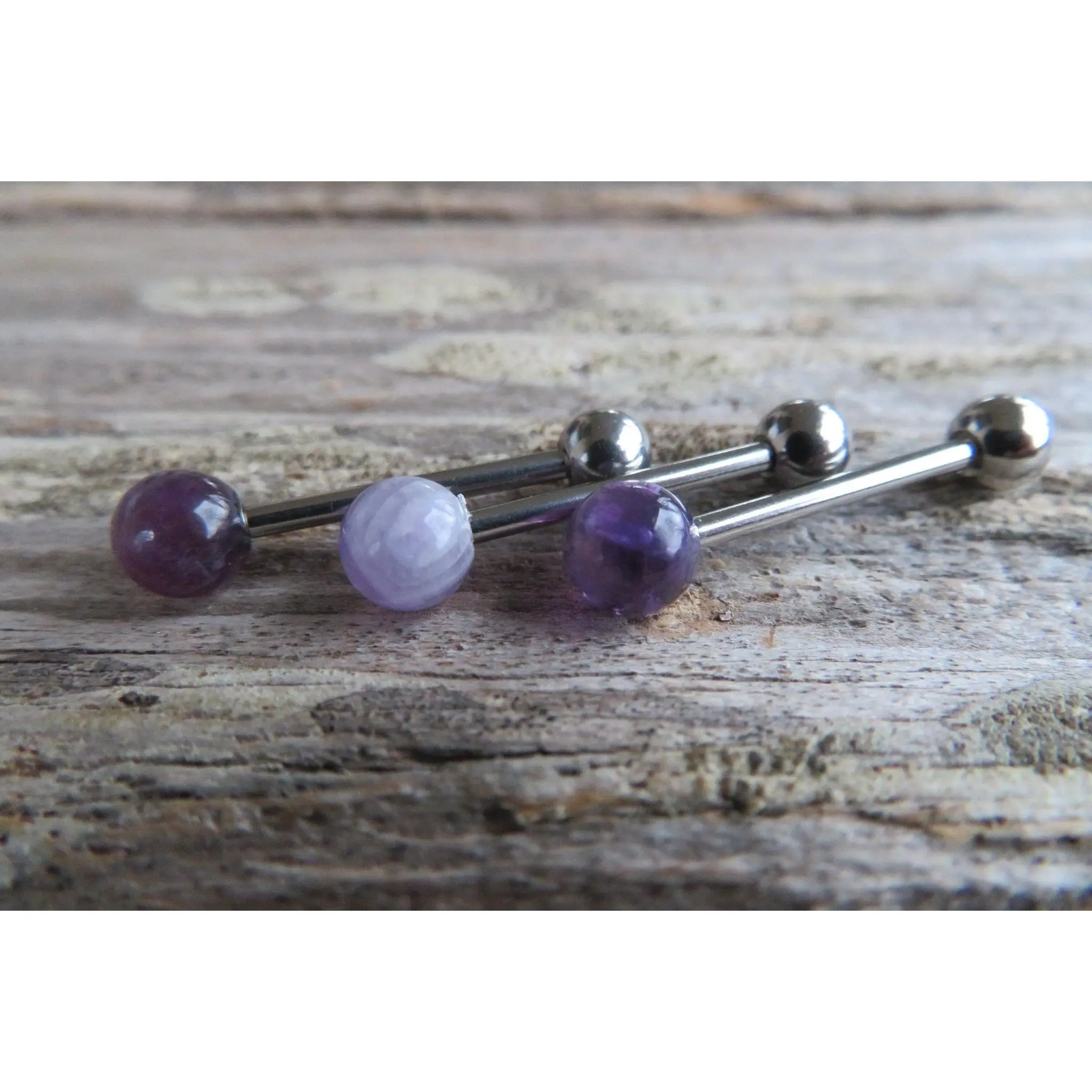Amethyst Titanium Ti6Al4V ELI Implant Grade 5mm Natural Stone Barbell Tongue Ring 14g (1.6mm) Piercing