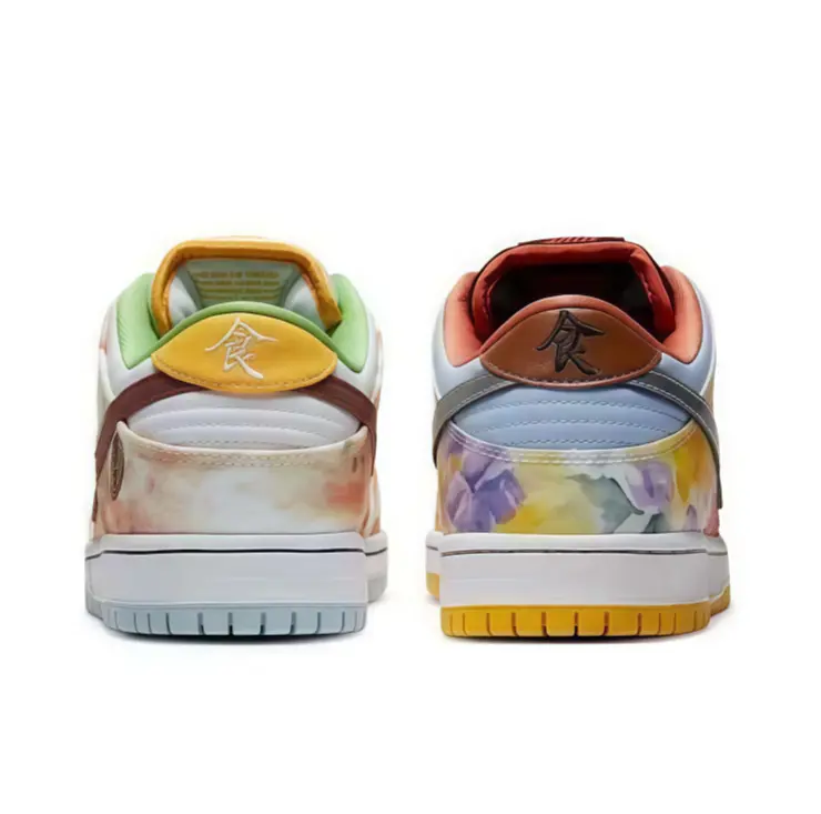 Soft watercolor gradient printed low skate shoes asymmetrical two-tone design dark brown logo lime green collar translucent icy outsole cushioned interior for all-day comfy street outfits