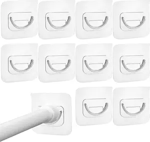 10 count Adhesive Curtain Rod Holder Hooks Self-Adhesive Curtain Rod Bracket No Drill Curtain Hangers  Free Adjustable Curtain Rod Holder Curtain Pole Wall Brackets for  Bathroom Kitchen
