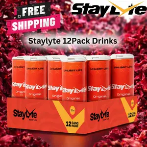 Clean Caffeine Drink StayLyte Hibiscus Rush Original OG 3-in-1 Hydration Nightlife Recovery Drink with Electrolytes Vitamins 12oz Skinny 12-Cans Gluten Free Vegan GMO Free
