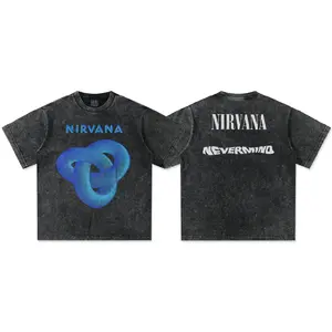 Nirvana Nevermind Infinite Loop Digital Direct Spray Tee Vintage 90s Rock Band T-Shirt Oversized Washed Black Streetwear Top for Men & Women Casual Crewneck