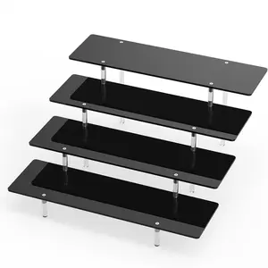 Acrylic Riser Display Stand, Black 4 Tier Cupcake Stand Display Risers Shelf Perfume Cologne Organizer Compatible with Funko Pop Food Dessert Makeup Skincare Cosmetics Lotion Organizer