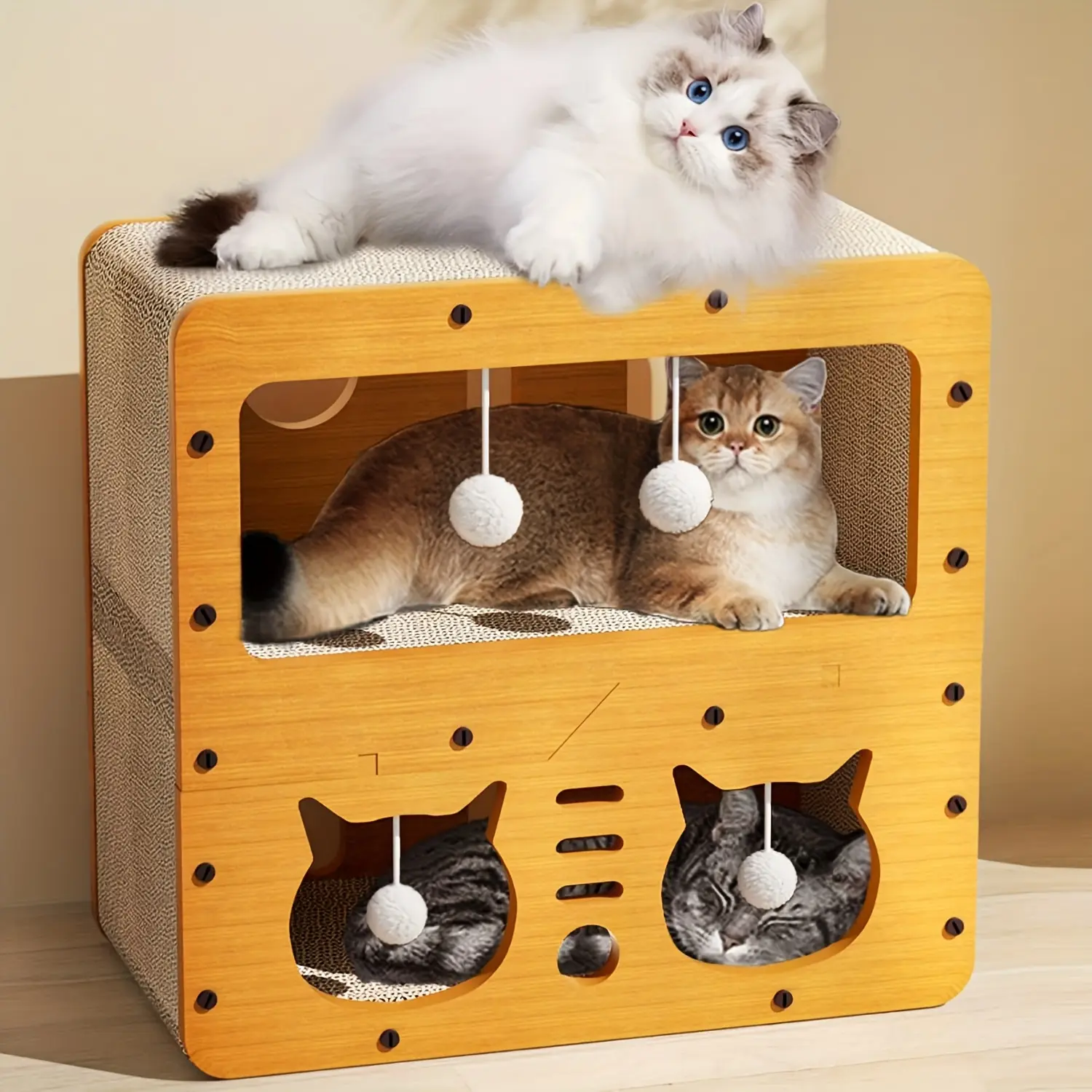Cardboard house cat scratch board, 3-layer kitten scratch board resting bed, for kittens and small animals to play, rest and sleep, scratch board box, durable board entertains feline friends and prevents furniture damage