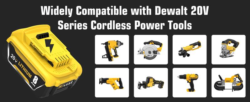 2Pack 8.0Ah Replacement Battery for Dewalt 20V Max Lithium-ion Series Cordless Tools Yellow Safety Tested & Compatible with XR DCB200/DCB201/DCB203/DCB204/DCB205/DCB206/DCB207 & DCD/DCF/DCG