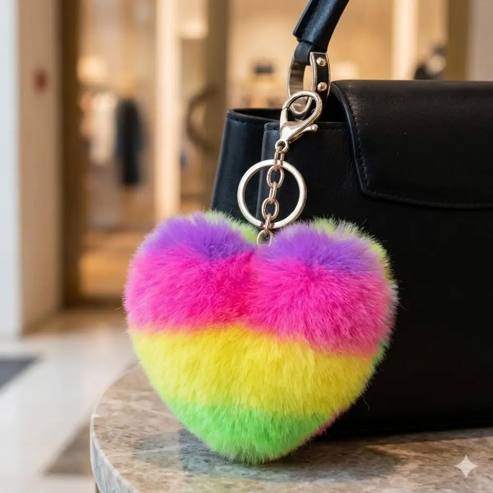 Fluffy Peach Heart Keychain Accessory, Sweet Adorable Luggage Tag Charm with Soft Touch, Cute Plush Hanging Decor for Backpack Purse Suitcase, Girly Keyring Pendant Clothing Bag Handbag