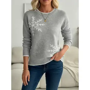 Snowflake pattern women's fashionable sweater, elegant Christmas knitted top, suitable for daily casual wear, perfect choice for autumn and winter seasons, knitted fabricRAIMENTRY