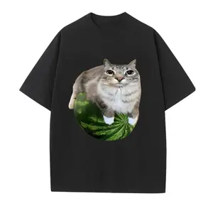 Watermelon Cat Silly Cat Meme T-Shirt Streetwear Shortsleeve Clothing Unisex Tee