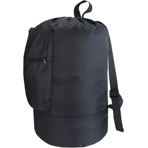 Washable Laundry Bag with Zipper Pocket, Heavy Duty Design, 2 Adjustable Straps with Drawstring Closure, Black