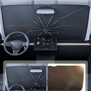 Tesla Model 3/y Car Sunshade Curtain, Seamless Design, 100% Insulation, Retractable UV Protection Accessory, Nano Ice Crystal Particles, Windshield Umbrella