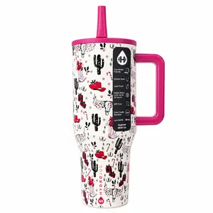 Hydro 40oz Ins Style Summer Series Tumbler Drinkware - Large Stainless Steel Insulated Tumbler with Handle & Straw for Car, Work & Sports Use