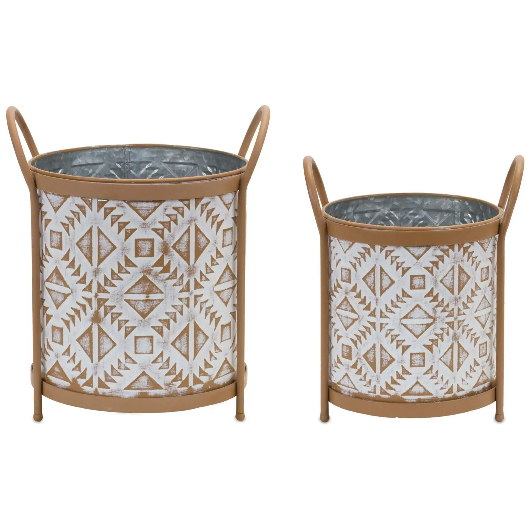Melrose International Footed Metal Aztec Planter (Set of 2)