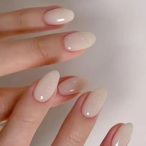 24pcs Clear Water Seal Nail Set, Milk Fine Glitter Oval Wearable Nails, False Nail Set, Easy to Apply, Includes Jelly Glue and Nail File, Nail Tips, Nail Art Supply, Fake Nails Kit