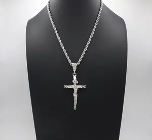 Silver Crucifix Necklace 4mm Rope Chain Cross Pendant For Men