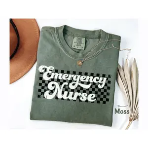 Comfort Colors ED Nurse Shirt ER Nurse Shirt, Emergency Nurse Tshirt Er Nursing tee, Emergency RN Shirt  Gift for Registered Nurse Checkered Cotton Top Womenswear Fabric