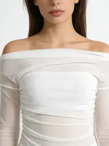 Women's Off-Shoulder Thin Sheer Ruffled Top, Slim Fit Y2K Aesthetic Style, Fashionable Summer Blouse for Women