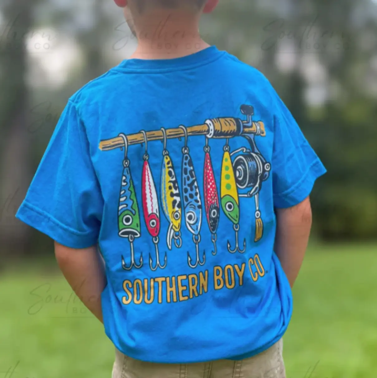 YOUTH Summer Fishing Lures Boy’s Short Sleeve Shirt Southern-style boy girl clothing outfits, graphic tees, hoodies & crewnecks for outdoor-loving country Youth Cotton Shirt S872A