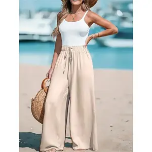 Plus Size Women's Solid Drawstring Pants, Casual Fitted Woven Trousers for All Seasons, Comfortable Everyday Wear