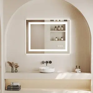 20"x 28" LED Bathroom Mirror with Anti-Fog and Backlit Memory Function Tempered Glass