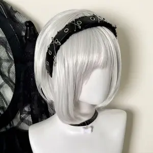 Faux Fur Safety Pin Cross Headband - Black, White Goth Hair Accessory for Y2K Alt Street Style Enthusiasts