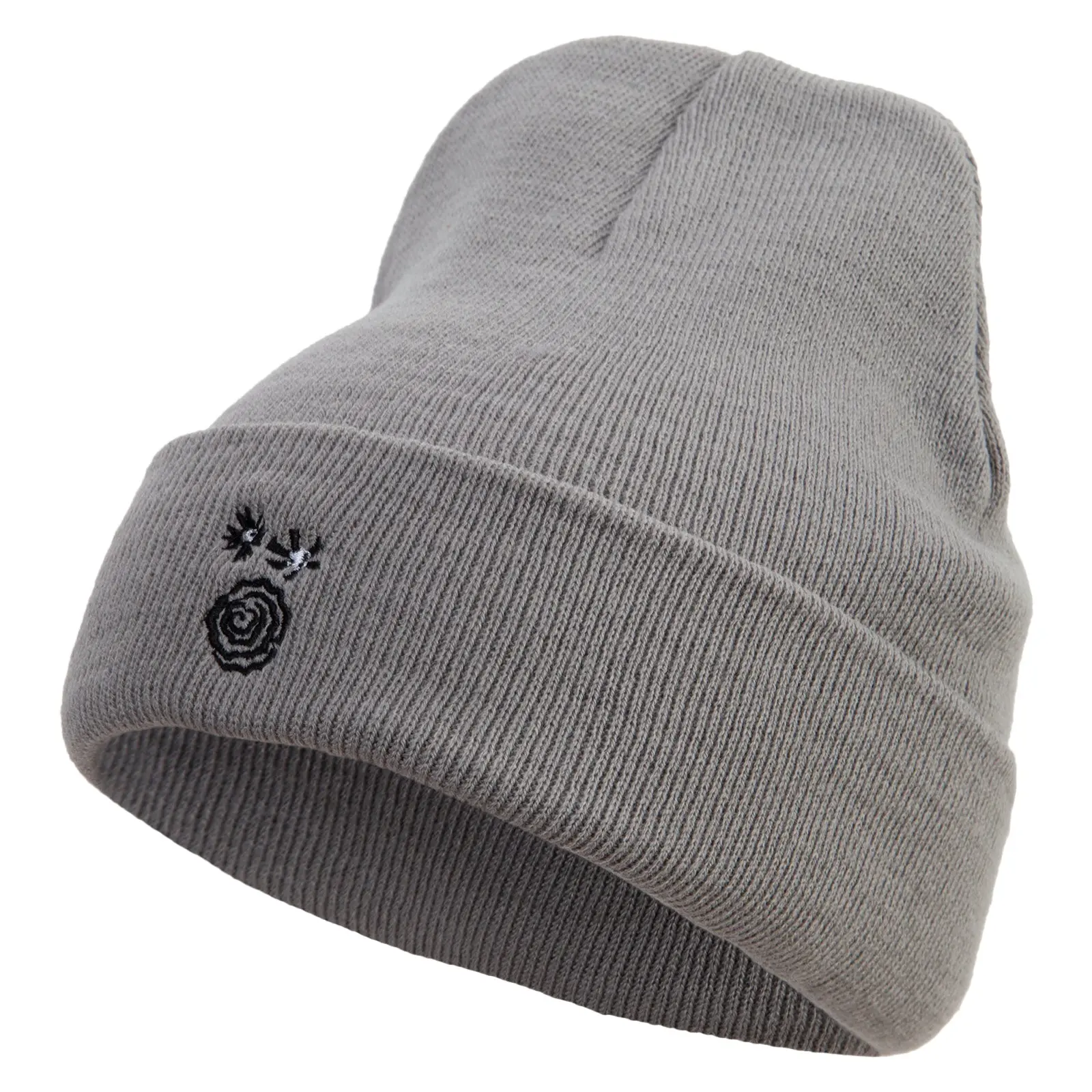 Scandinavian Flower Embroidered 12 inch Acrylic Blank Cuff Long Beanie