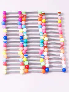 Colorful Nipple Rings, 50 Counts Stainless Steel Nipple/Tongue Rings Straight Barbell Bars Piercing in Length For Women Men, Body Jewelry, Fashion Jewelry for Party, Daily Clothing Decor, Trendy All-match & Exquisite Jewelry for Birthday Gift