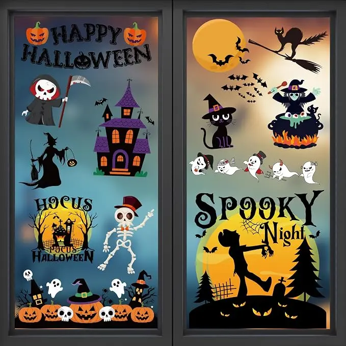 Halloween Window Clings Decorations Reusable Static Window Stickers with Pumpkin Ghost Designs | Halloween Party Decor for Home Office Classroom Indoor Outdoor Windows Kids Crafts Party Favors & Gifts