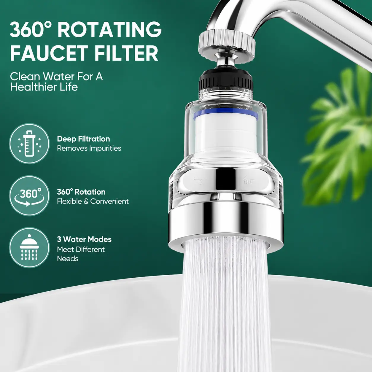 1 Count, 360 Degree Rotatable Faucet Water Filter Sprayer, 3 Spray Modes, 6 Layer Filtration for General Kitchen Sink Use
