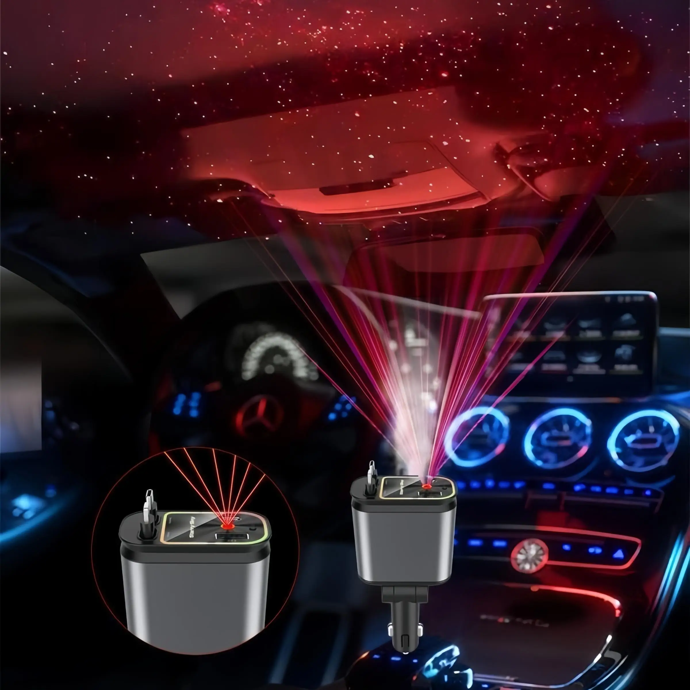 4 in 1 Retractable Car Charger, 1 Count Car Charger with USB C Cable & 2 Charging Ports, Compatible with iPhone AirPods Samsung Galaxy, Car Gadgets, V