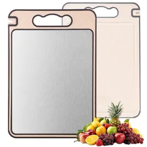 Titanium Cutting Board for Kitchen Pure Titanium and Wheat Straw PP Scratch-Resistant 15.8x10.6 Inch Chopping Knives easy clean daily use alloy