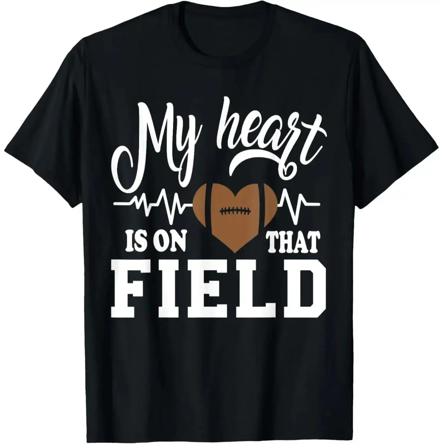 Women's Football Mom Casual Stylish Short Sleeve Round Neck Tee - Multi-Size (3XL,4XL) Custom My Heart is on that Field Graphic Print Loose Fit Top