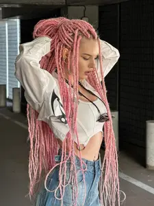 Vibrant Dreadlock Extensions Party Pink Dreadlock Extensions - Hand-crocheted synthetic hair braids, Synthetic Braided Hair, 10 strands per pack, featuring vibrant bead embellishments, designed specifically for women, perfect for African-style hairstyles