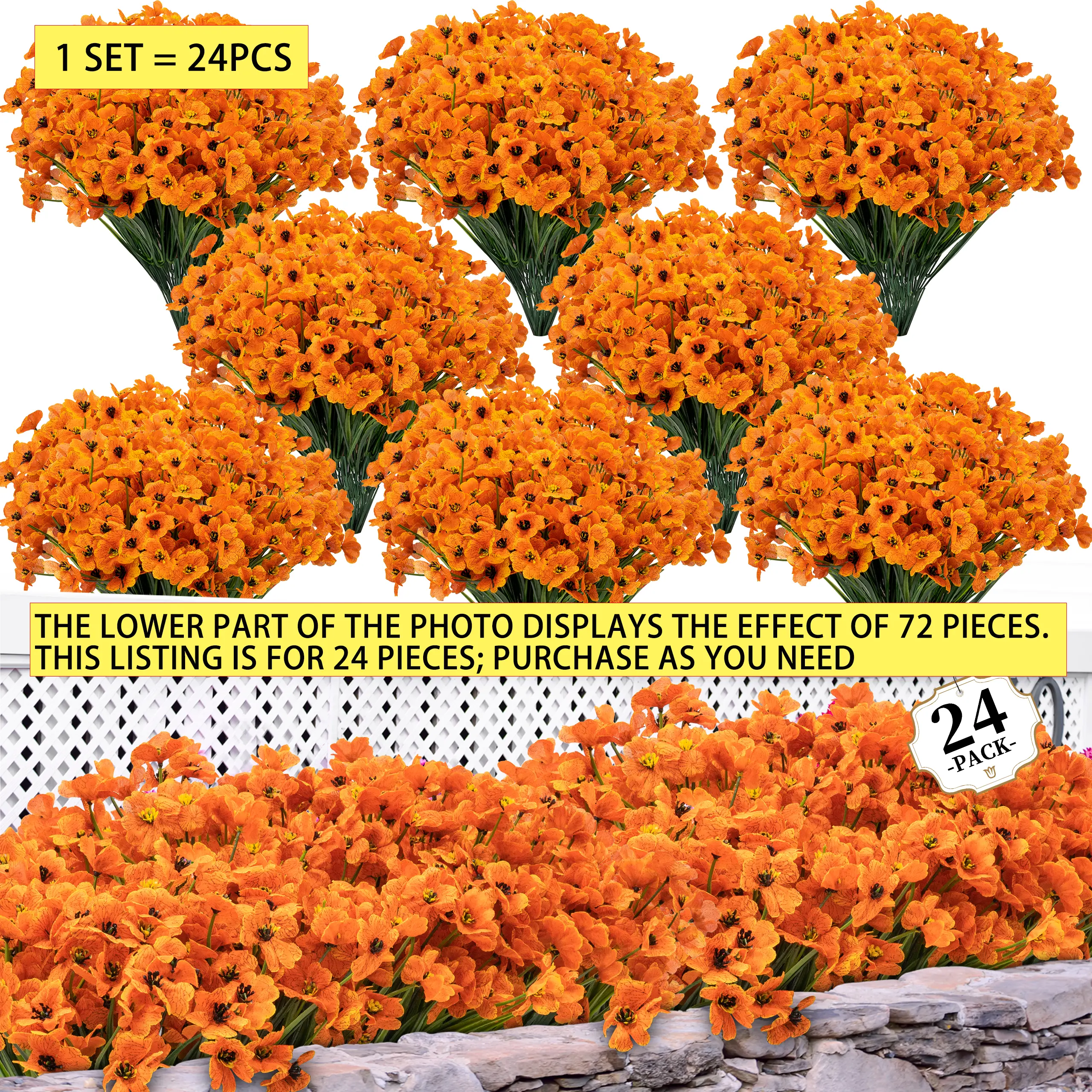 ColoPlay 24 Bundles Artificial Mums for Outdoors/Indoors Faux Mums for Outdoor Planters, Fall Flowers Artificial for Decoration Garden