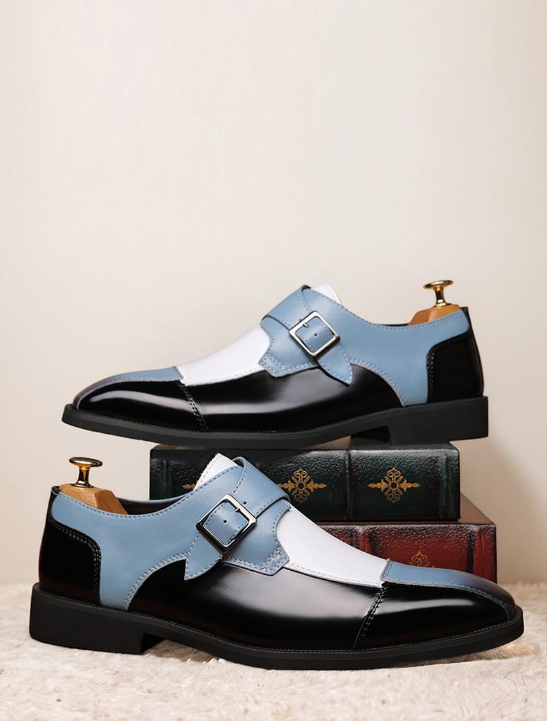 Men's Multi-Color Monk Strap Dress Shoes, Black Blue White Formal Leather Shoes13809