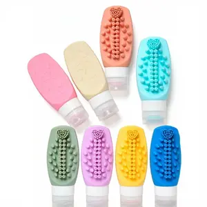 Silicone Travel Bottle with Brush Head, Reusable Shower Squeeze Bottle, Portable Face & Scalp Massage Brush, Leak-Proof Container