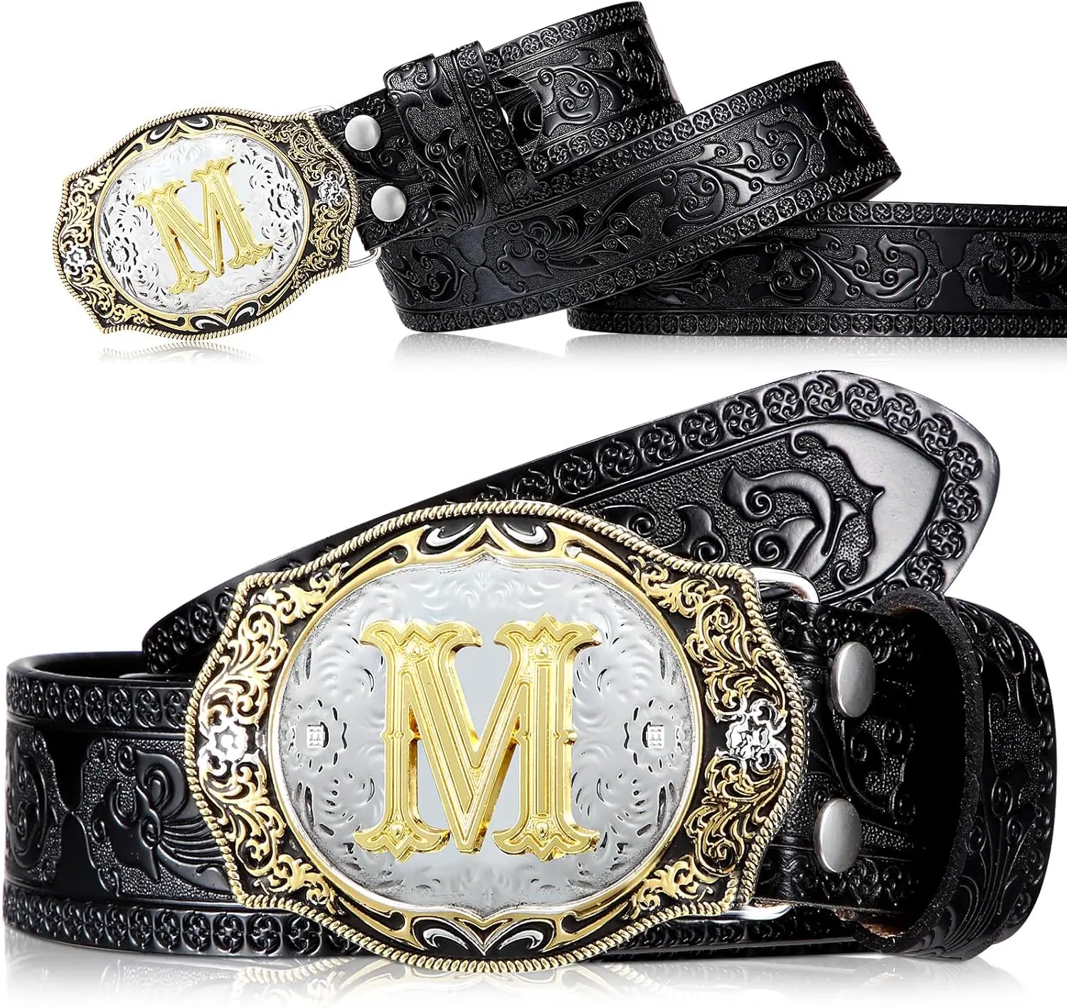 Mens Cowboy Belt with Buckles Western Initial Leather Belts for Men with Letters for Jeans Women Cowgirl Rodeo