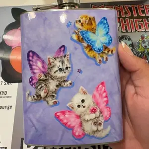 Girly Whimsy Butterfly Fairy Kittens 8oz Stainless Steel Flask